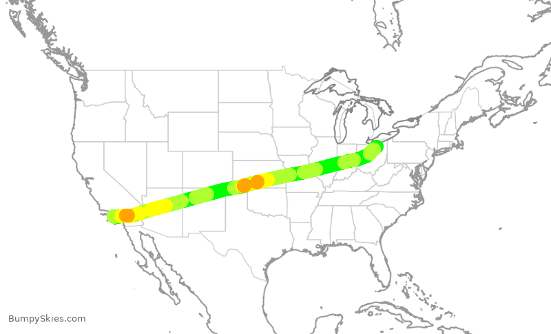 Turbulence forecast map for UAL2641, LAX to CLE