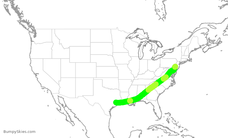 Turbulence forecast map for UAL2642, IAH to PHL