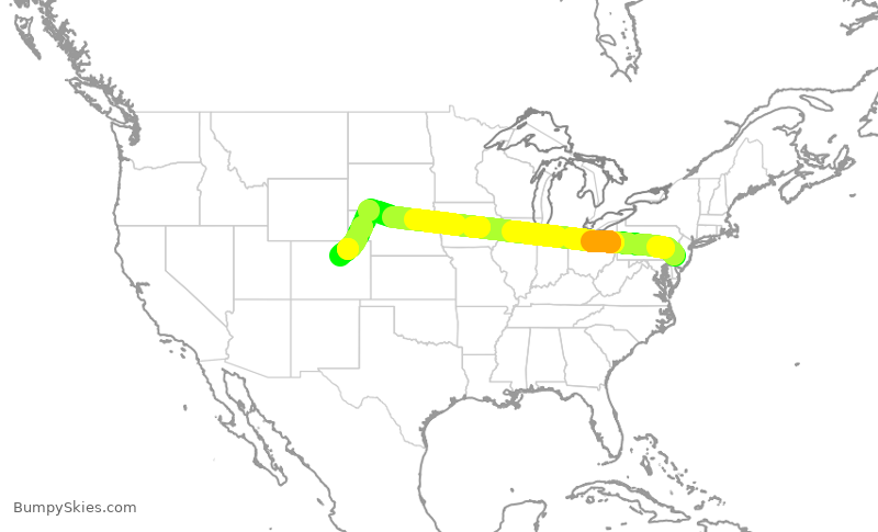 Turbulence forecast map for UAL2644, PHL to DEN