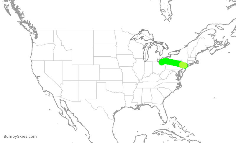 Turbulence forecast map for UAL2645, CLE to EWR