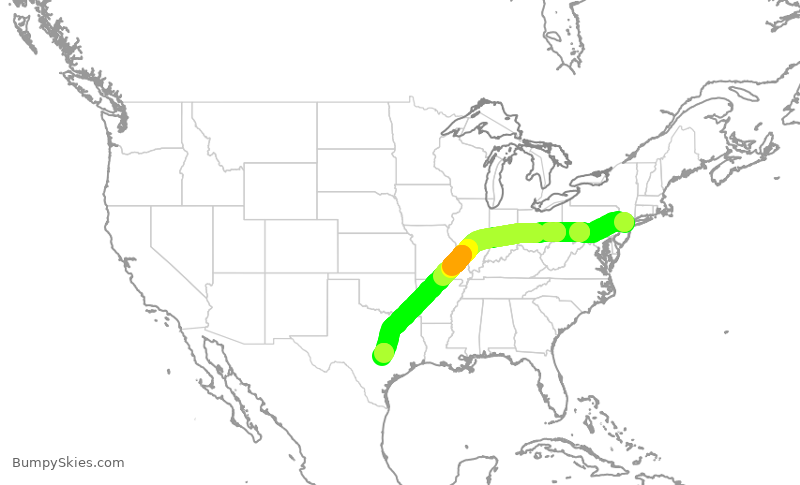 Turbulence forecast map for UAL2645, EWR to AUS