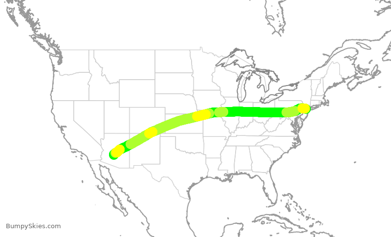 Turbulence forecast map for UAL2646, EWR to PHX