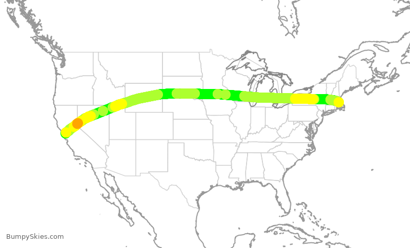 Turbulence forecast map for UAL2647, SFO to BOS