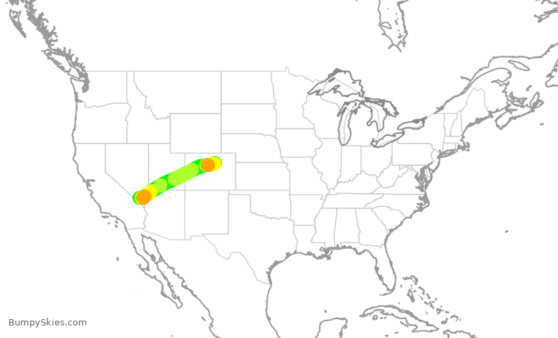 Turbulence forecast map for UAL2648, DEN to LAS