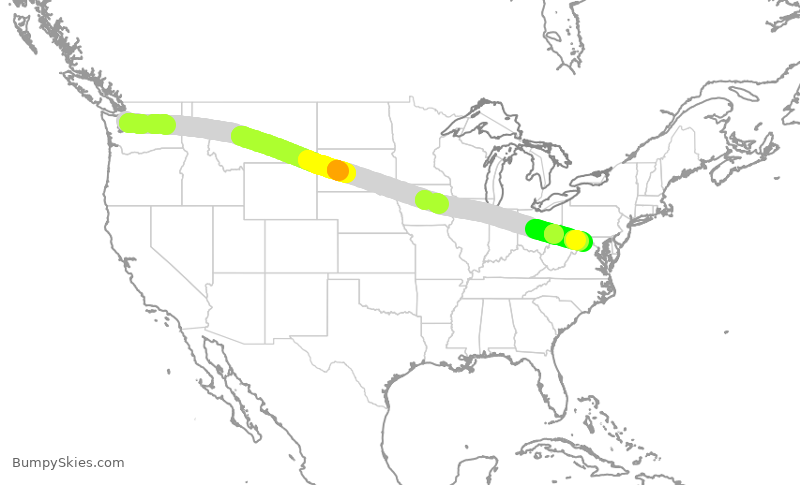 Turbulence forecast map for UAL264, SEA to IAD
