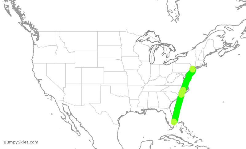 Turbulence forecast map for UAL2650, EWR to PBI