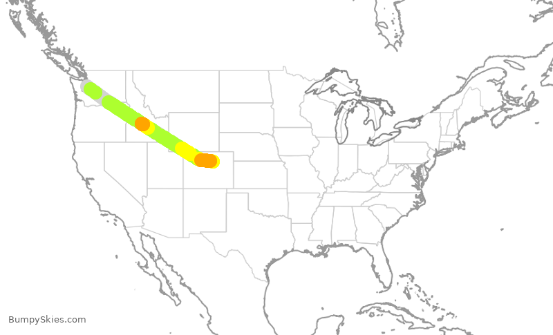 Turbulence forecast map for UAL2651, DEN to SEA