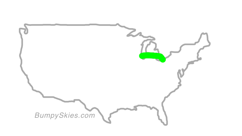 Map of continental US with illustrated flight path and turbulence forecast (described in text below)