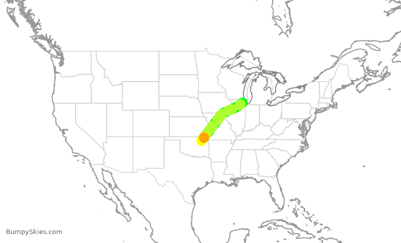 Turbulence forecast map for UAL2653, TUL to ORD