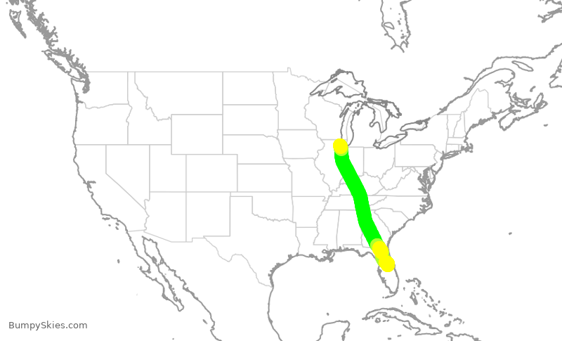 Turbulence forecast map for UAL2654, ORD to MCO