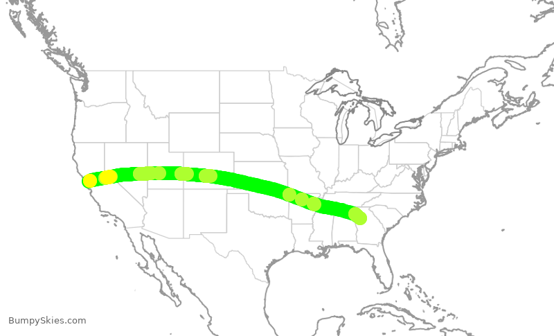 Turbulence forecast map for UAL2655, SFO to ATL