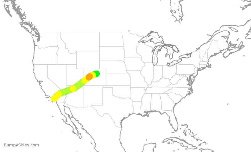Turbulence forecast map for UAL2657, DEN to SNA