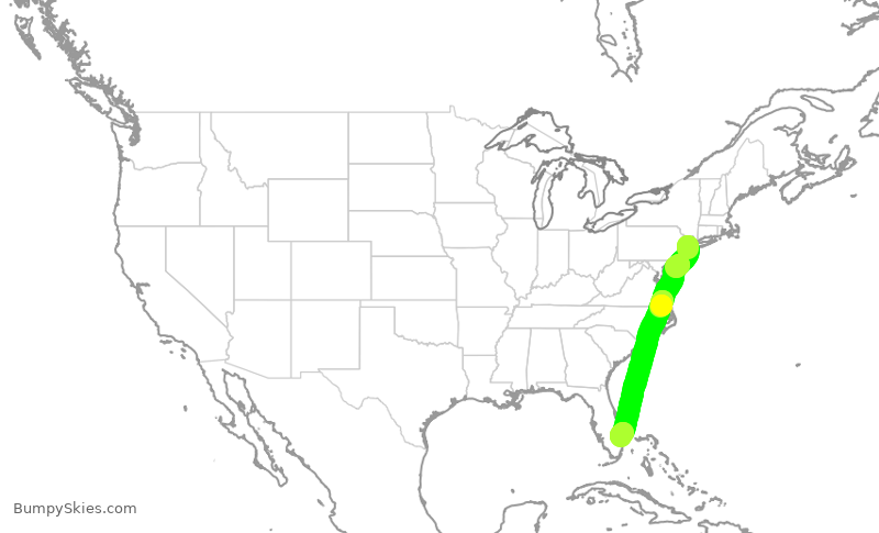 Turbulence forecast map for UAL2659, EWR to PBI