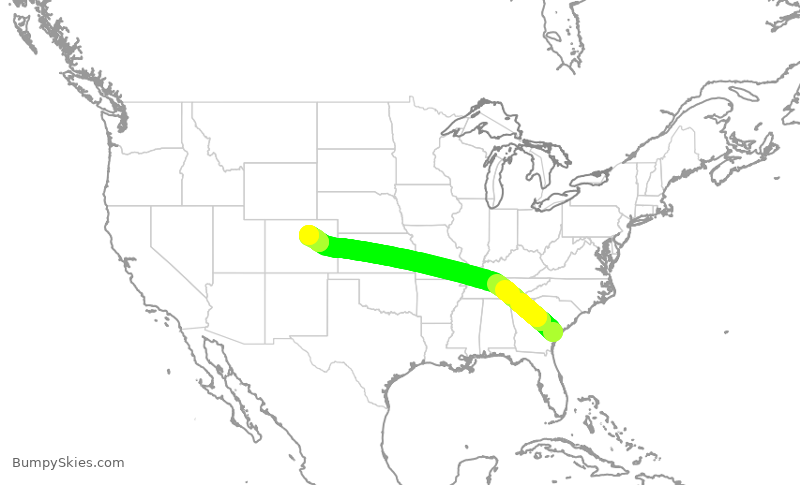 Turbulence forecast map for UAL2660, SAV to DEN