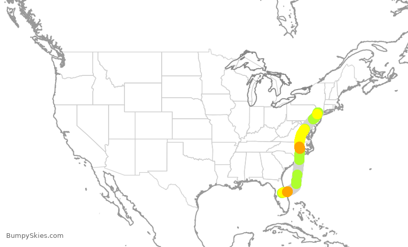 Turbulence forecast map for UAL2662, MCO to EWR