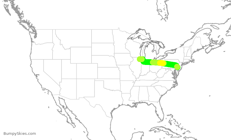 Turbulence forecast map for UAL2665, PHL to ORD