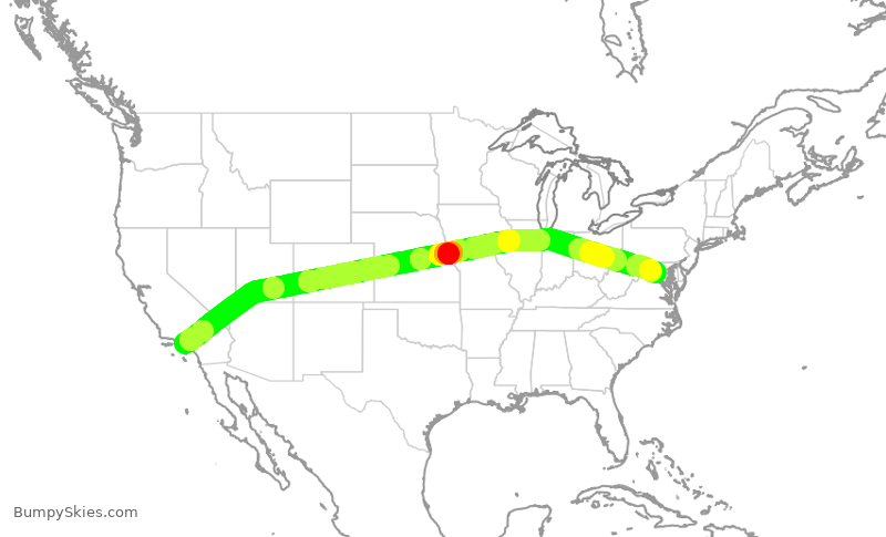 Turbulence forecast map for UAL2667, LAX to IAD