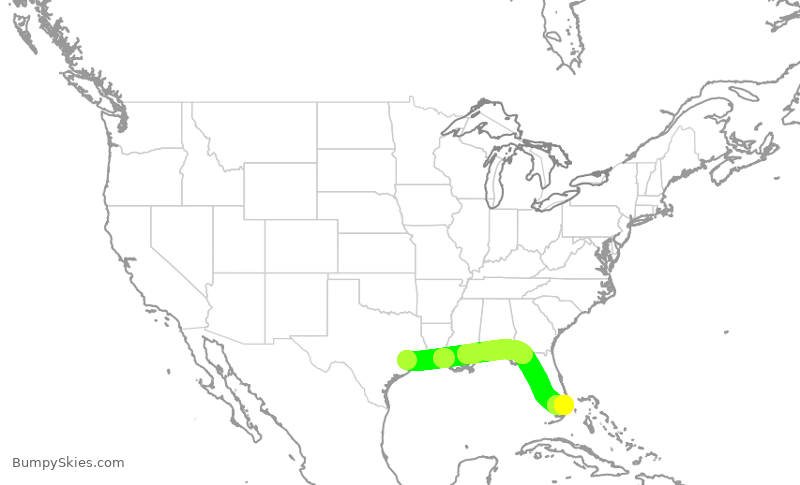 Turbulence forecast map for UAL2670, IAH to FLL