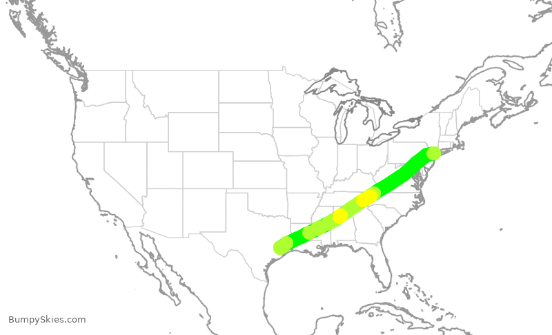 Turbulence forecast map for UAL2674, LGA to IAH