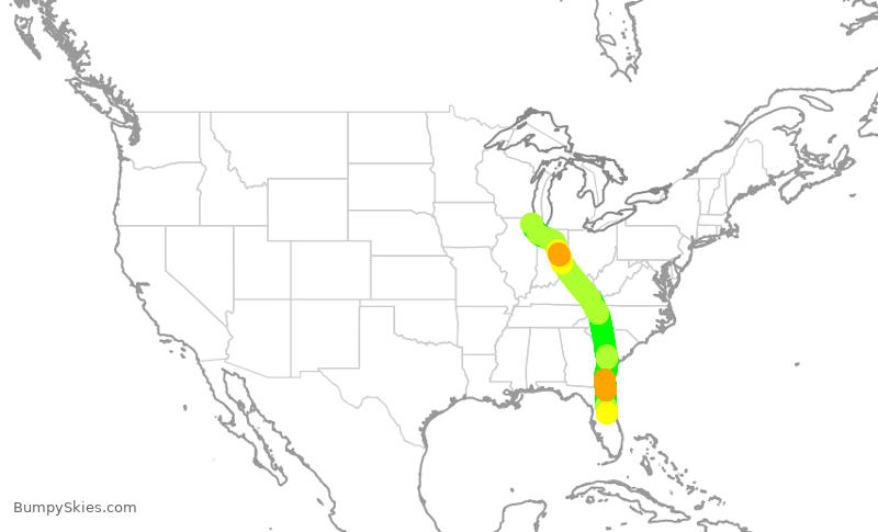 Turbulence forecast map for UAL2675, MCO to ORD