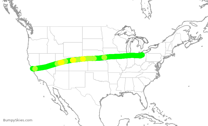Turbulence forecast map for UAL2676, CLE to SFO
