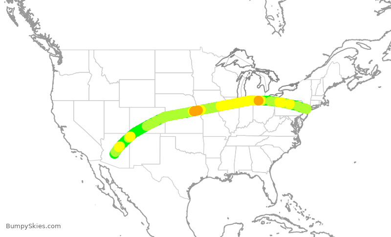 Turbulence forecast map for UAL2677, PHX to EWR