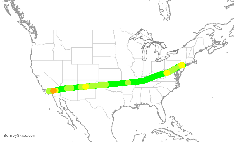 Turbulence forecast map for UAL2679, EWR to LAX
