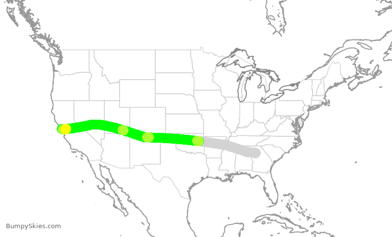 Turbulence forecast map for UAL267, ATL to SFO