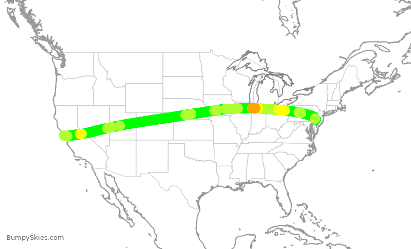 Turbulence forecast map for UAL267, PHL to SFO