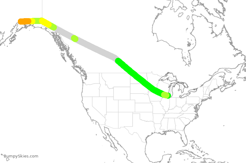 Turbulence forecast map for UAL267, ANC to ORD