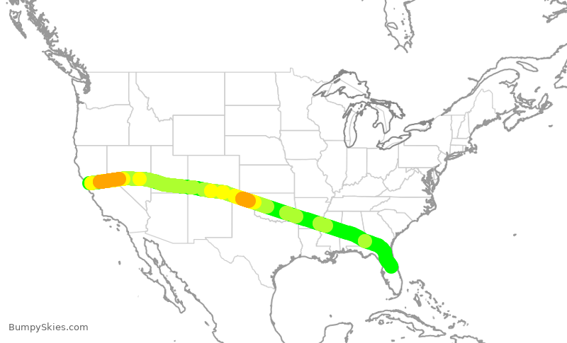 Turbulence forecast map for UAL2681, SFO to MCO