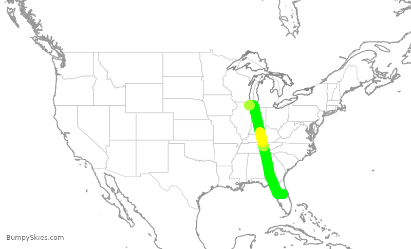 Turbulence forecast map for UAL2683, MCO to ORD