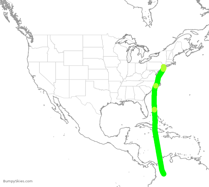 Turbulence forecast map for UAL268, EWR to BOG