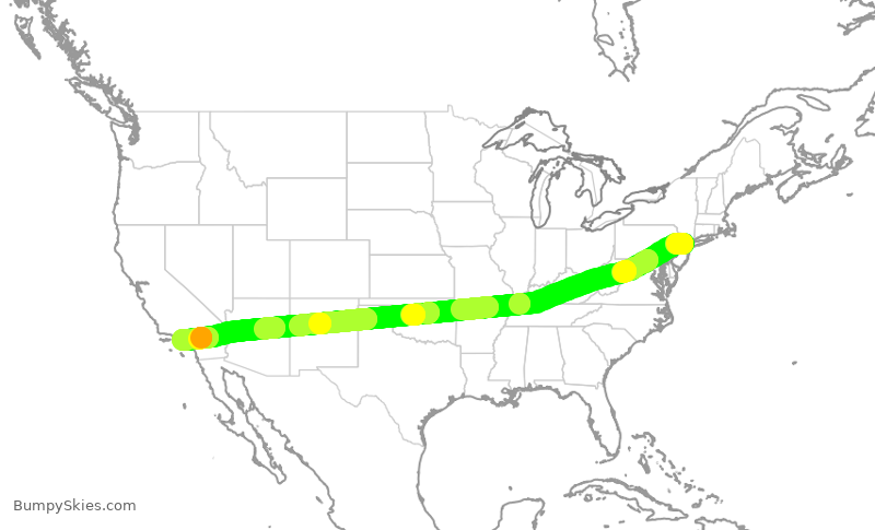 Turbulence forecast map for UAL2692, EWR to LAX