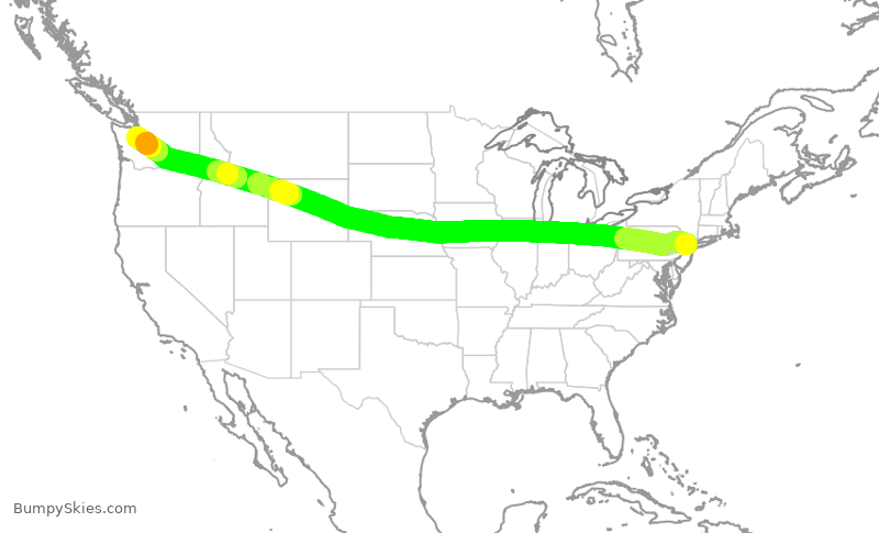 Turbulence forecast map for UAL2693, EWR to SEA