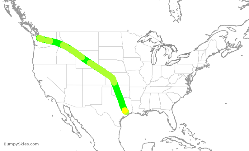 Turbulence forecast map for UAL2693, SEA to IAH