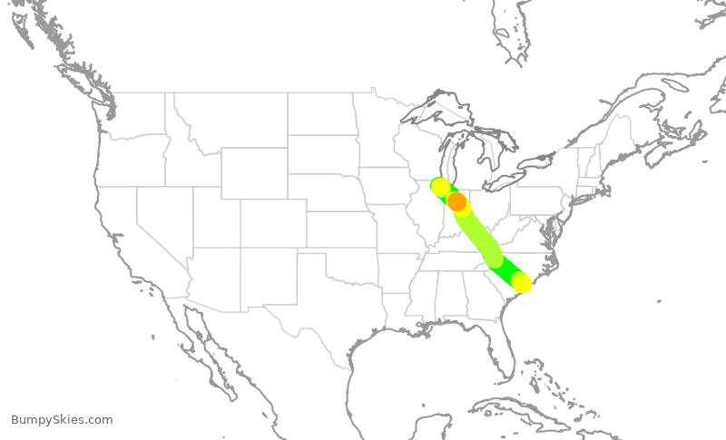 Turbulence forecast map for UAL2701, MYR to ORD