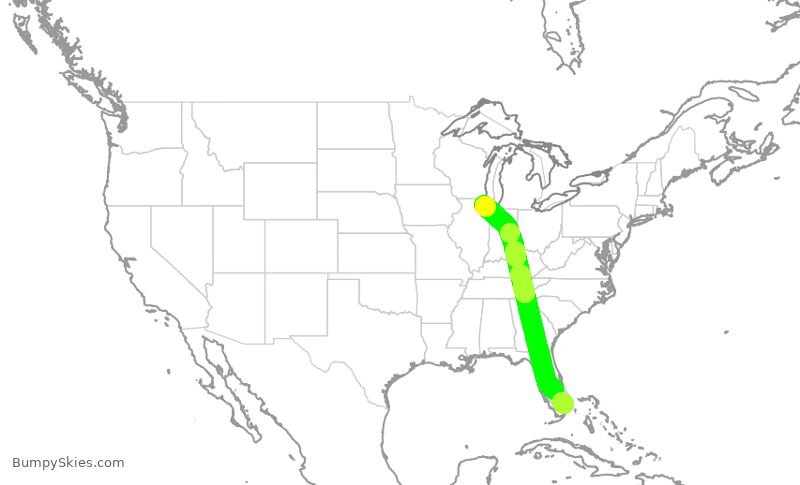 Turbulence forecast map for UAL2703, FLL to ORD