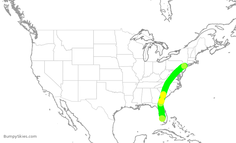 Turbulence forecast map for UAL2704, EWR to RSW