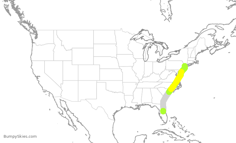 Turbulence forecast map for UAL2719, EWR to MCO