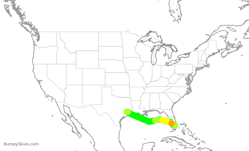 Turbulence forecast map for UAL2724, FLL to IAH