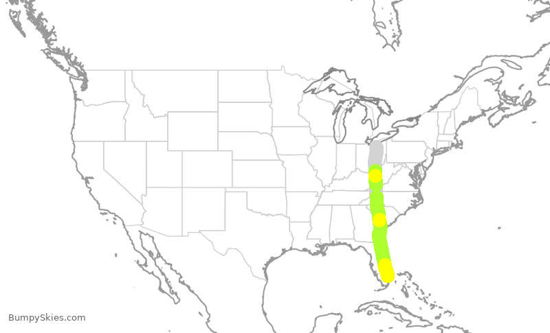 Turbulence forecast map for UAL2725, FLL to CLE