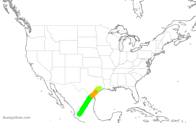 Turbulence forecast map for UAL2726, GDL to IAH