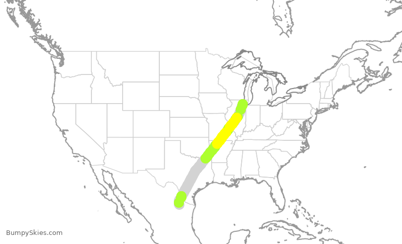 Turbulence forecast map for UAL2728, ORD to MTY
