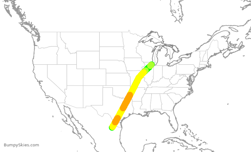 Turbulence forecast map for UAL2729, MTY to ORD