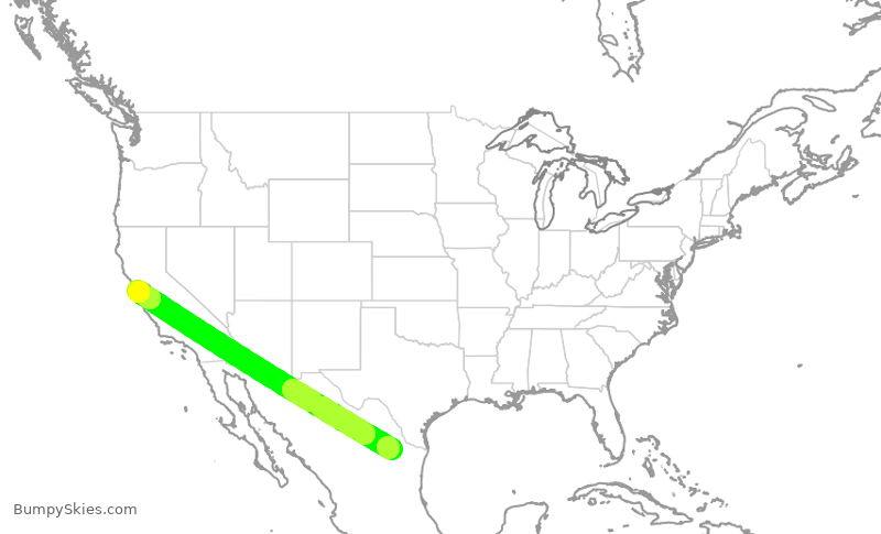 Turbulence forecast map for UAL2730, MTY to SFO