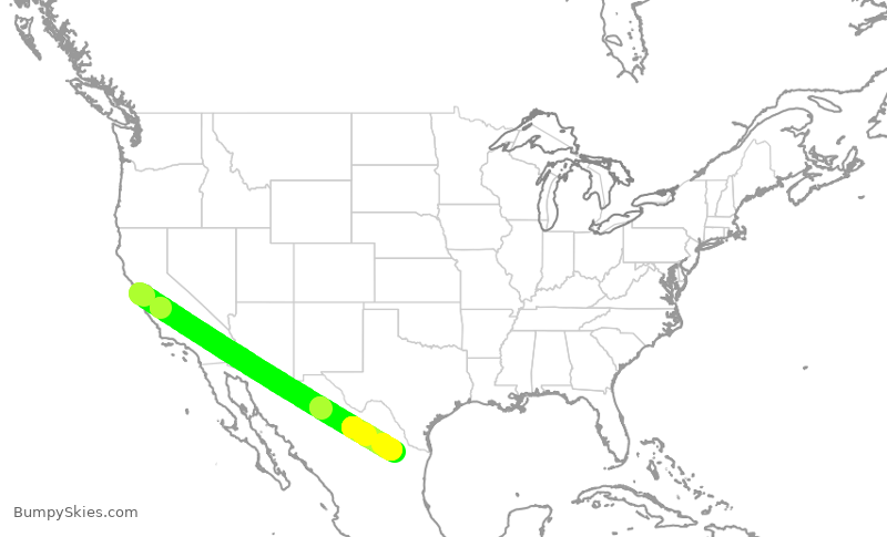 Turbulence forecast map for UAL2731, SFO to MTY