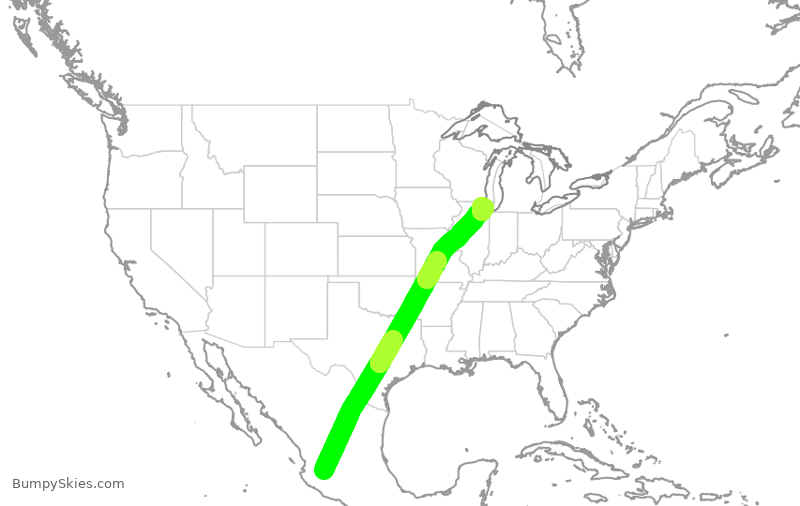 Turbulence forecast map for UAL2735, GDL to ORD