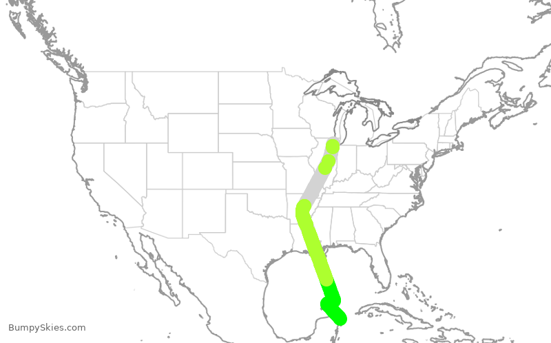 Turbulence forecast map for UAL2736, ORD to MUN