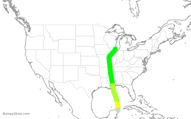 Turbulence forecast map for UAL2737, CUN to ORD